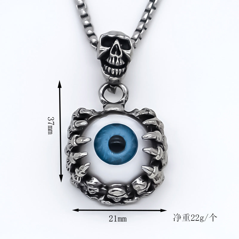 Wholesale Trendy Evil Eye Pendant Necklace For Men Silver Alloy Clavicle Chain Street Style Jewelry Accessory Resale