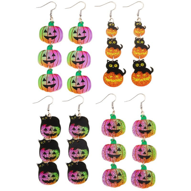 Wholesale  Contrasting Color Long Pumpkin Acrylic Earrings