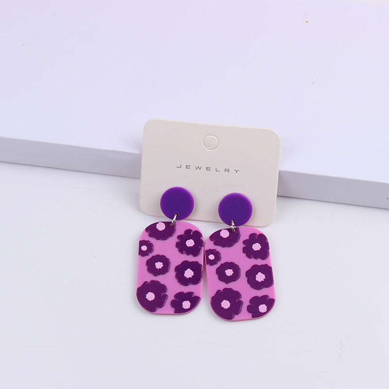 Wholesale color block acrylic printed embossed earrings