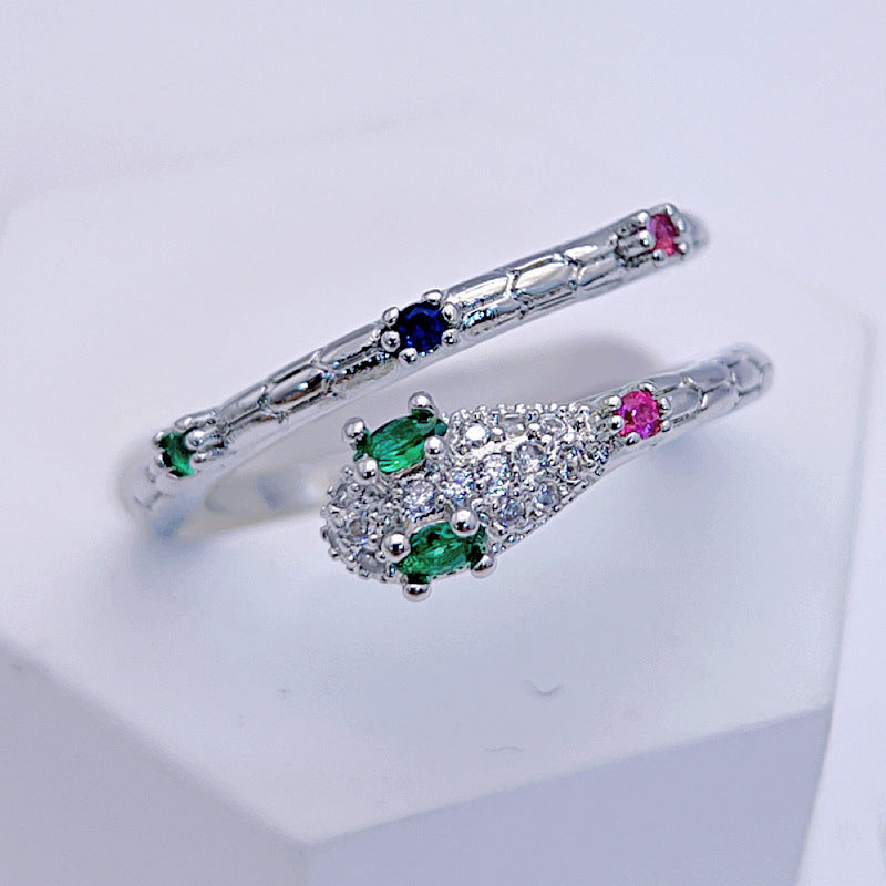 Wholesale Light Luxury Colorful Zircon Snake Ring Open Rings ACC-RS-YXY008