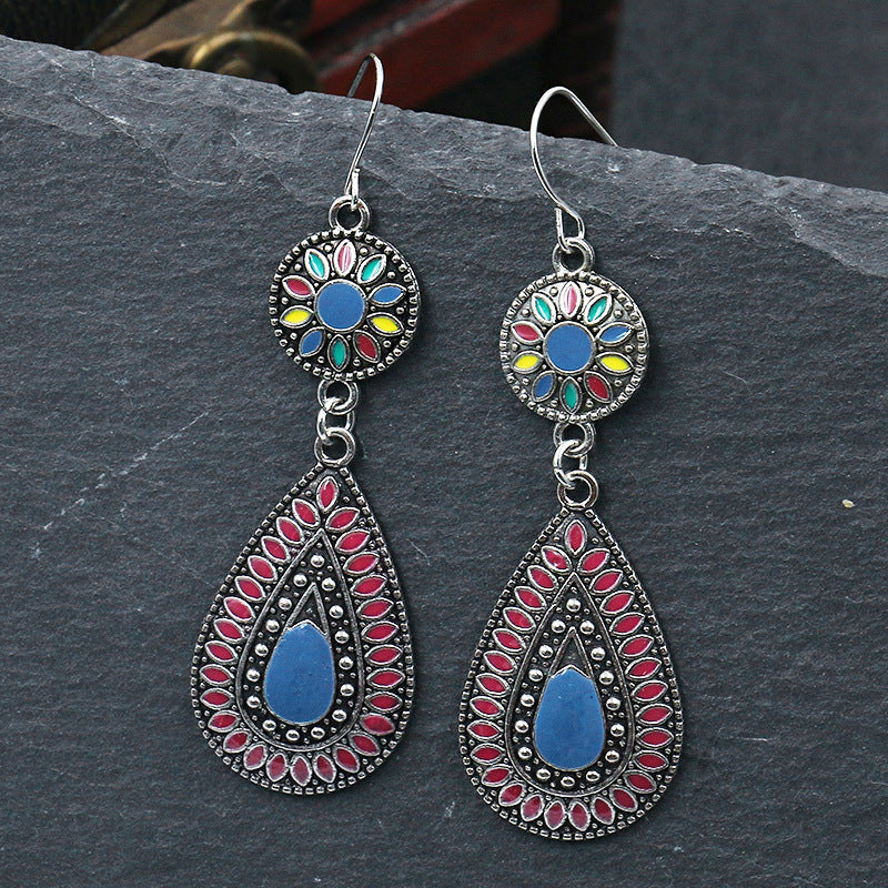 Wholesale Retro Bohemian Color Drip Oil Tassel Earrings Alloy Jewelry Fashion Accessory