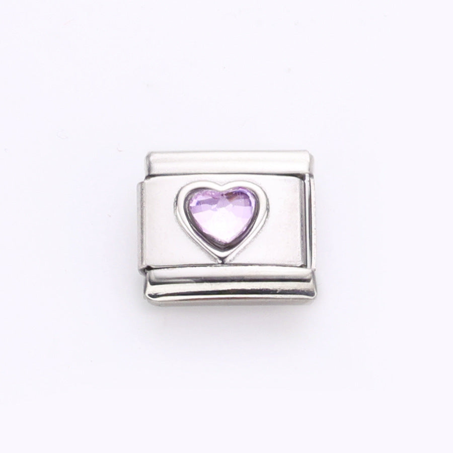 Wholesale 10pcs Italian Charm Bracelet 9mm DIY Splicing Colorful Heart Gem Stainless Steel Composable Bracelet