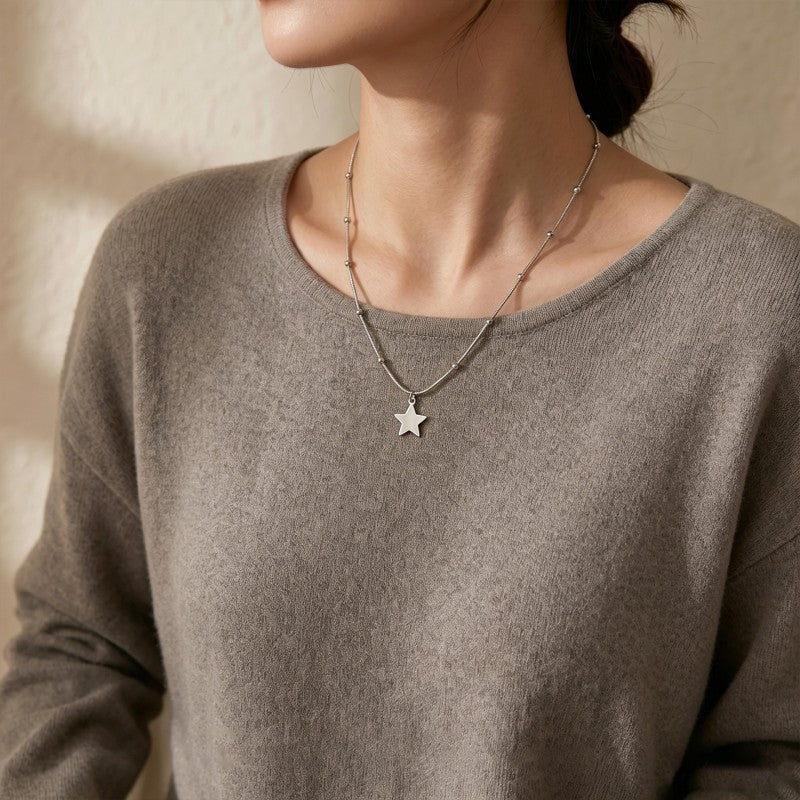 Wholesale Stainless Steel Five Point Star Pendant Necklace Minimalist Korean Style Everyday Fashion Jewelry Gift