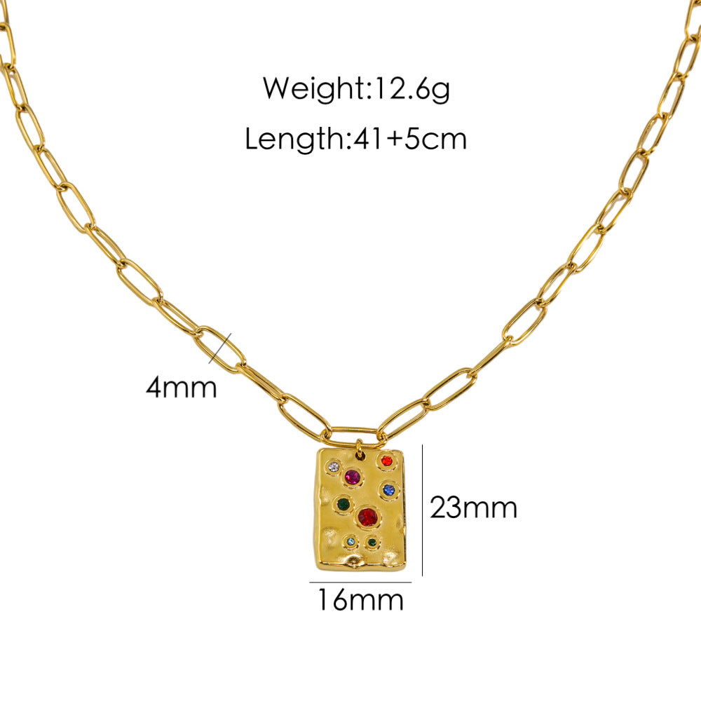 Wholesale Thick chain titanium steel pendant necklace 14K gold inlaid shell natural stone necklace