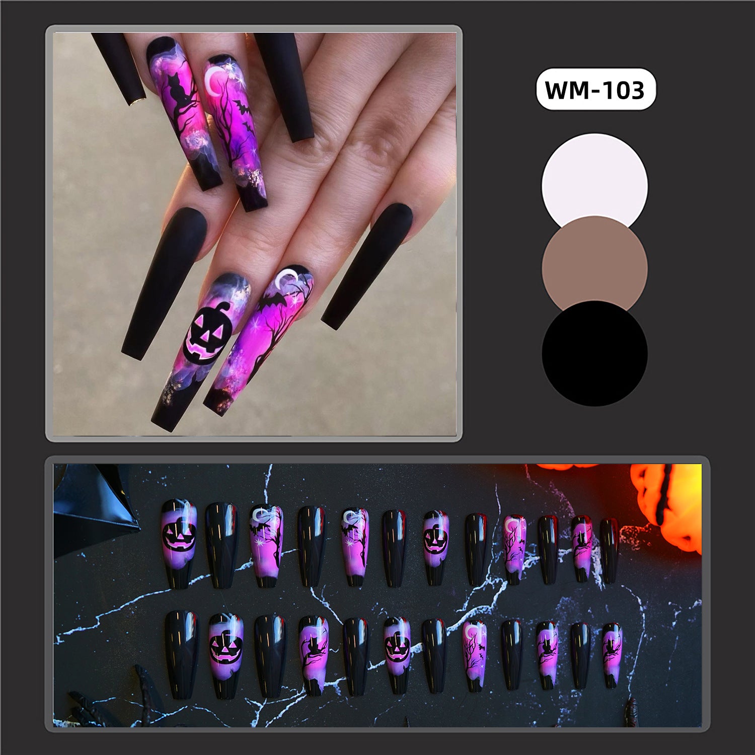 Wholesale 24 Pieces/ box  Purple Ghost Nails Kits Nail Stickers
