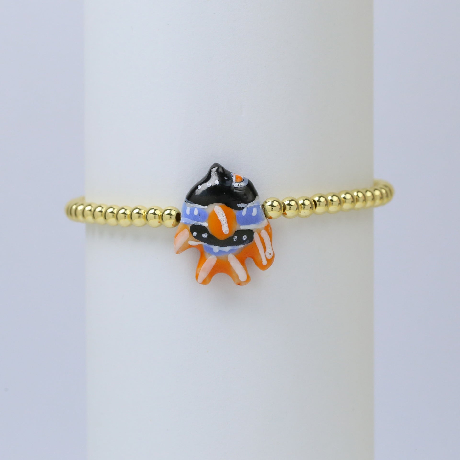 Wholesale Beach style ceramic glass colorful fish elastic rope copper bead bracelet