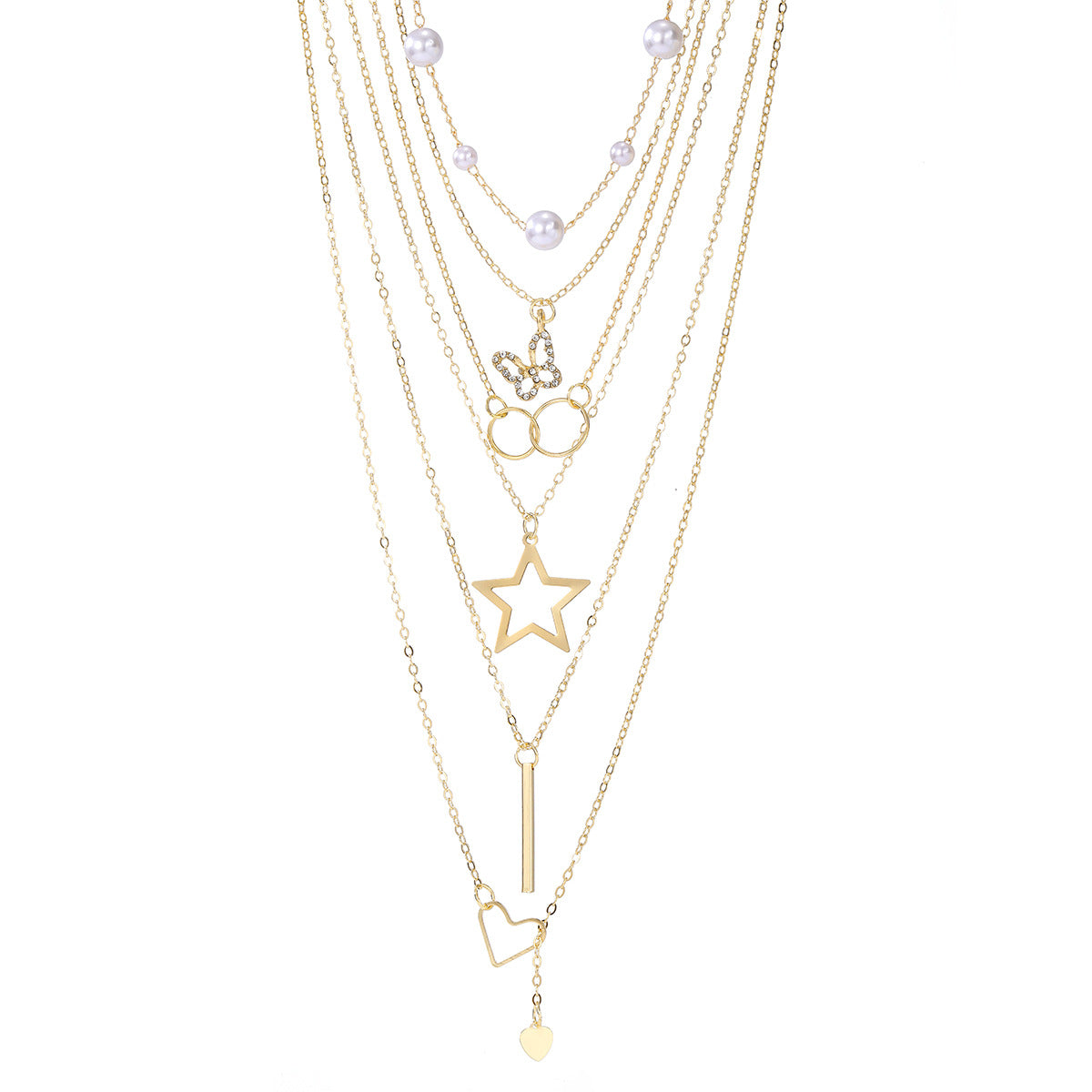 Wholesale Butterfly Tassel Pendant Stacked suit Necklace