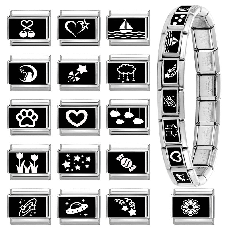 Wholesale  9mm Italian Charm Starter Bracelets DIY square Single Section Creative Stainless Steel Composable Bracelet