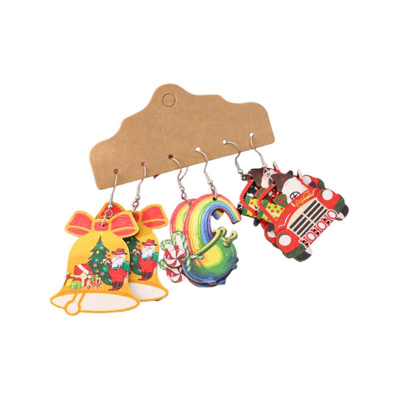 Wholesale Christmas-themed painted wooden earrings
