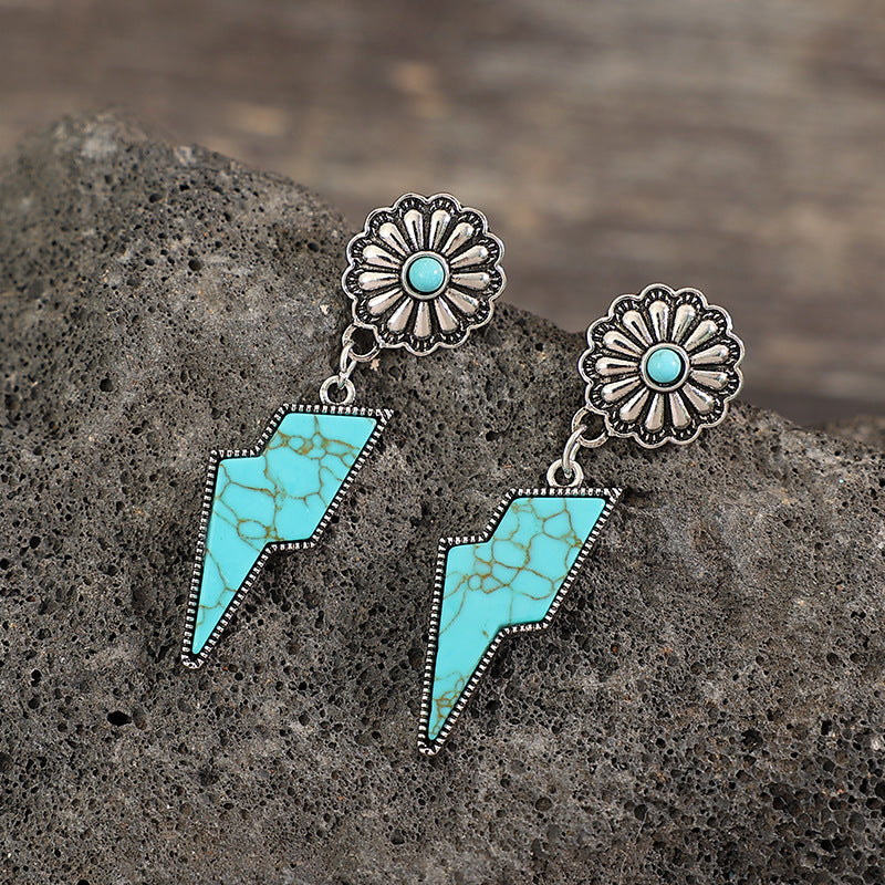 Wholesale Alloy Electroplated Green Lightning Turquoise Earrings for Party Wear