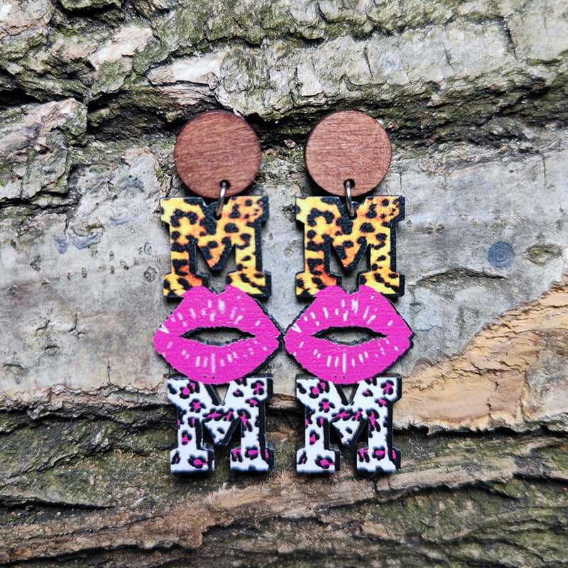 Wholesale  Mother's Day Mom Wood Earrings