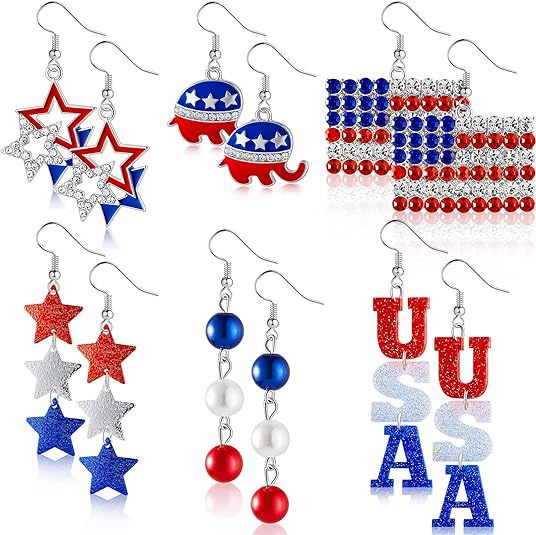 Wholesale  American Flag Earrings Independence Day Five-pointed Star Love Hat Shoes Earrings