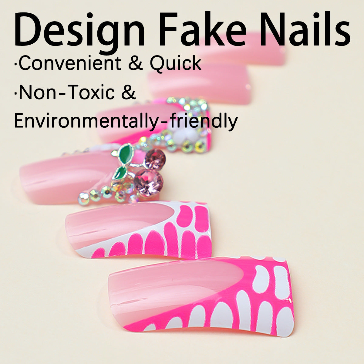 Wholesale 24 Pieces/box Glitter Nail Stickers Diamond Cherry Wearable Nail Press-on Nails Kits ACC-NS-HaoYi024