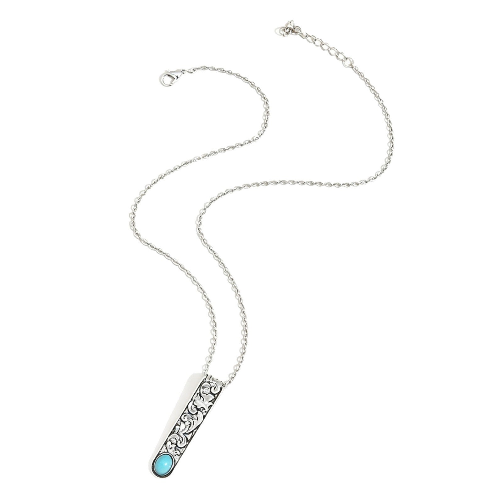 Wholesale Retro Ethnic Turquoise Pendant Necklace Ancient Silver Alloy Unisex Collarbone Chain Jewelry Gift