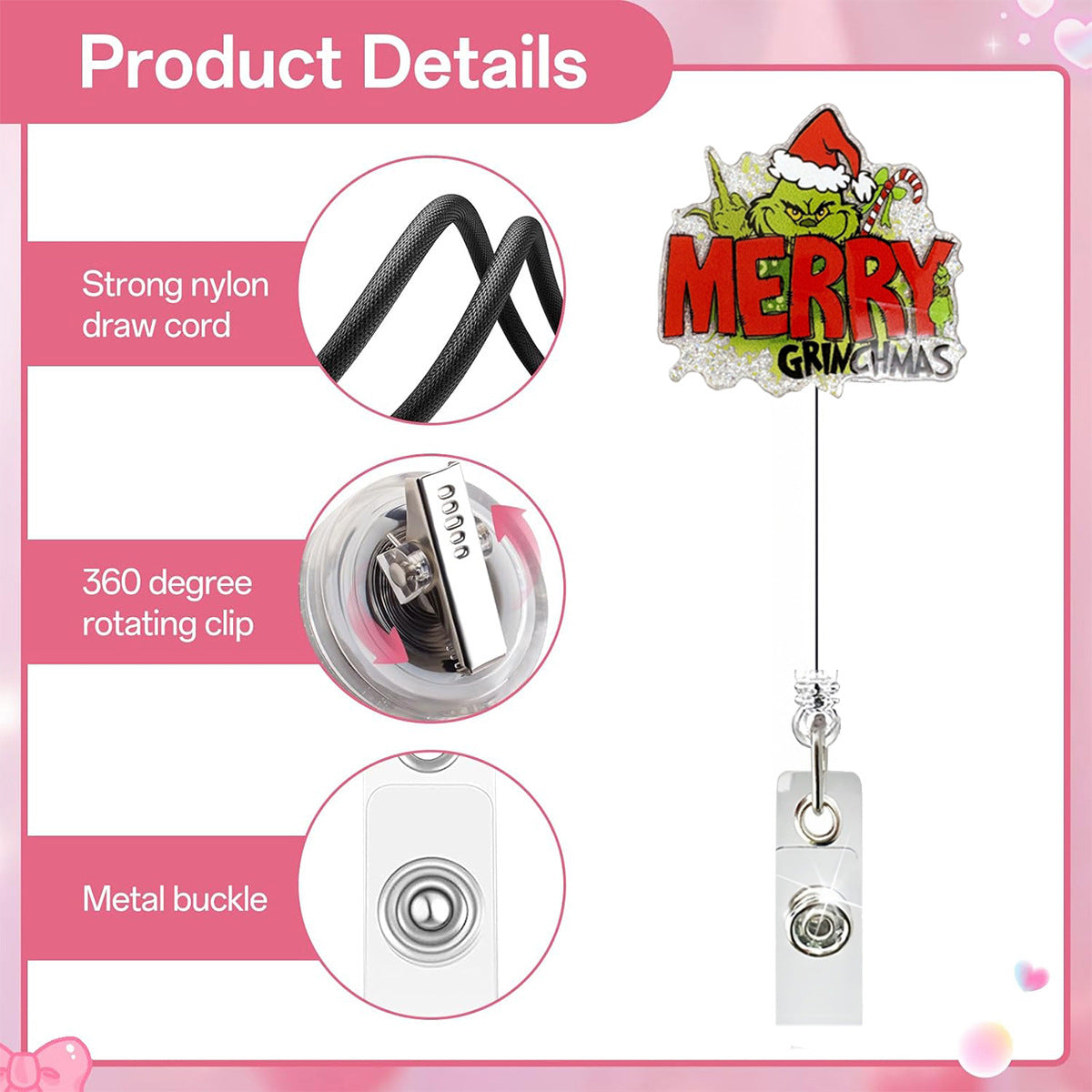 Wholesale easy-pull snap fastener acrylic Christmas green monster Badge Reels