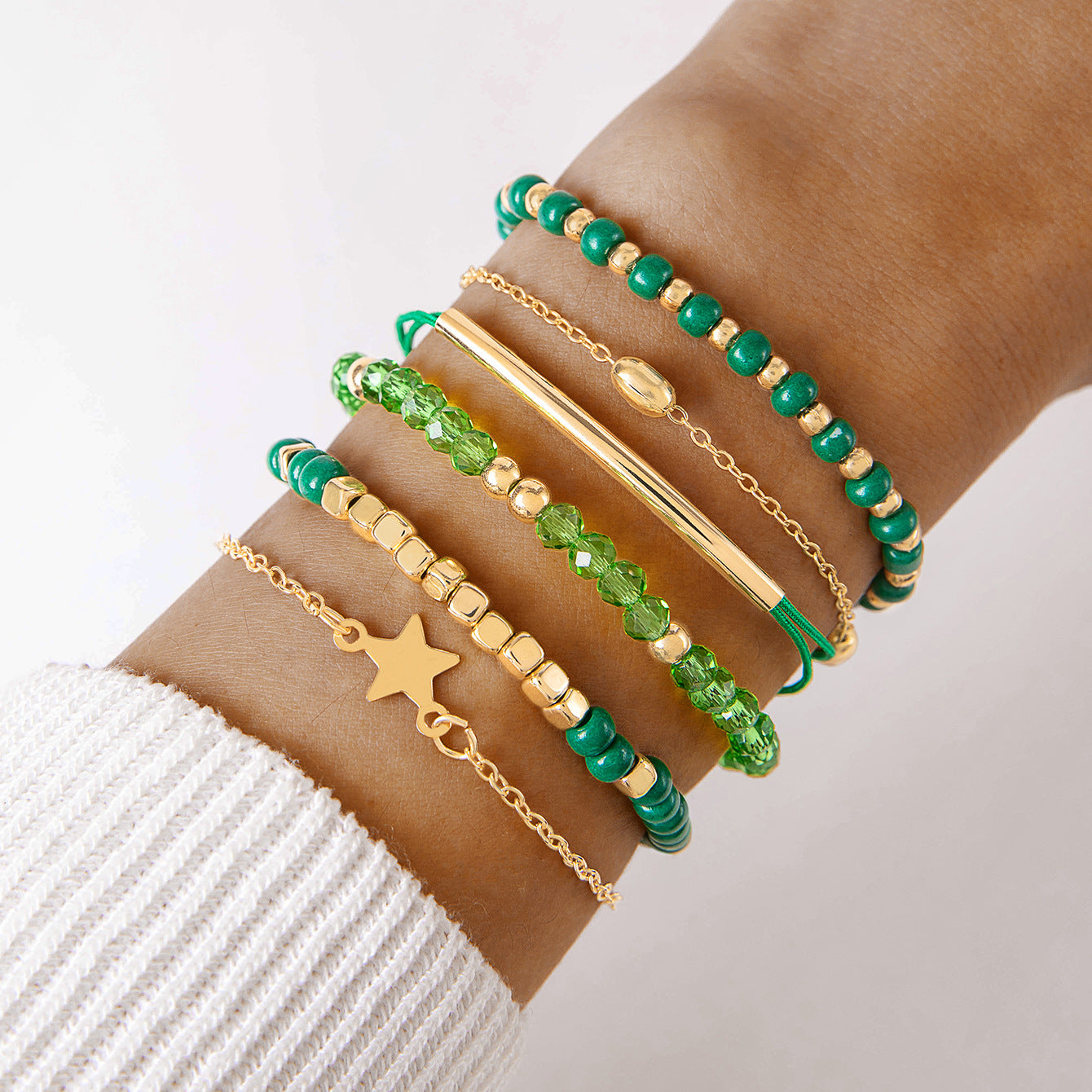 Wholesale 6pcs/set Vintage Black Bead Beaded Bracelet Bohemian Five-pointed Star Bracelet Set