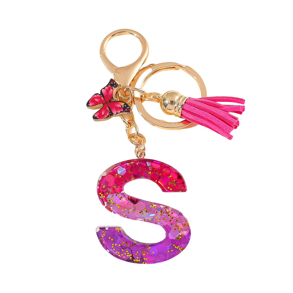 Wholesale 26 glue gradient sequin letter keychain