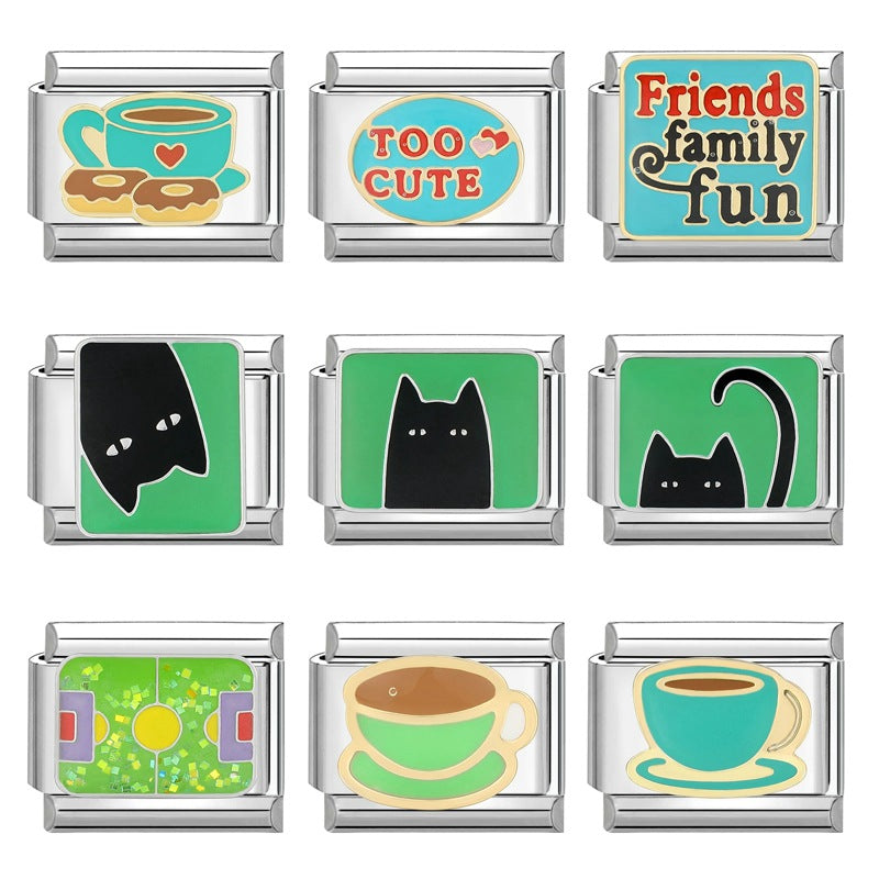 Wholesale Italian Charm Bracelet 9mm DIY Splicing Removable Green Series Titanium Steel Composable Bracelet