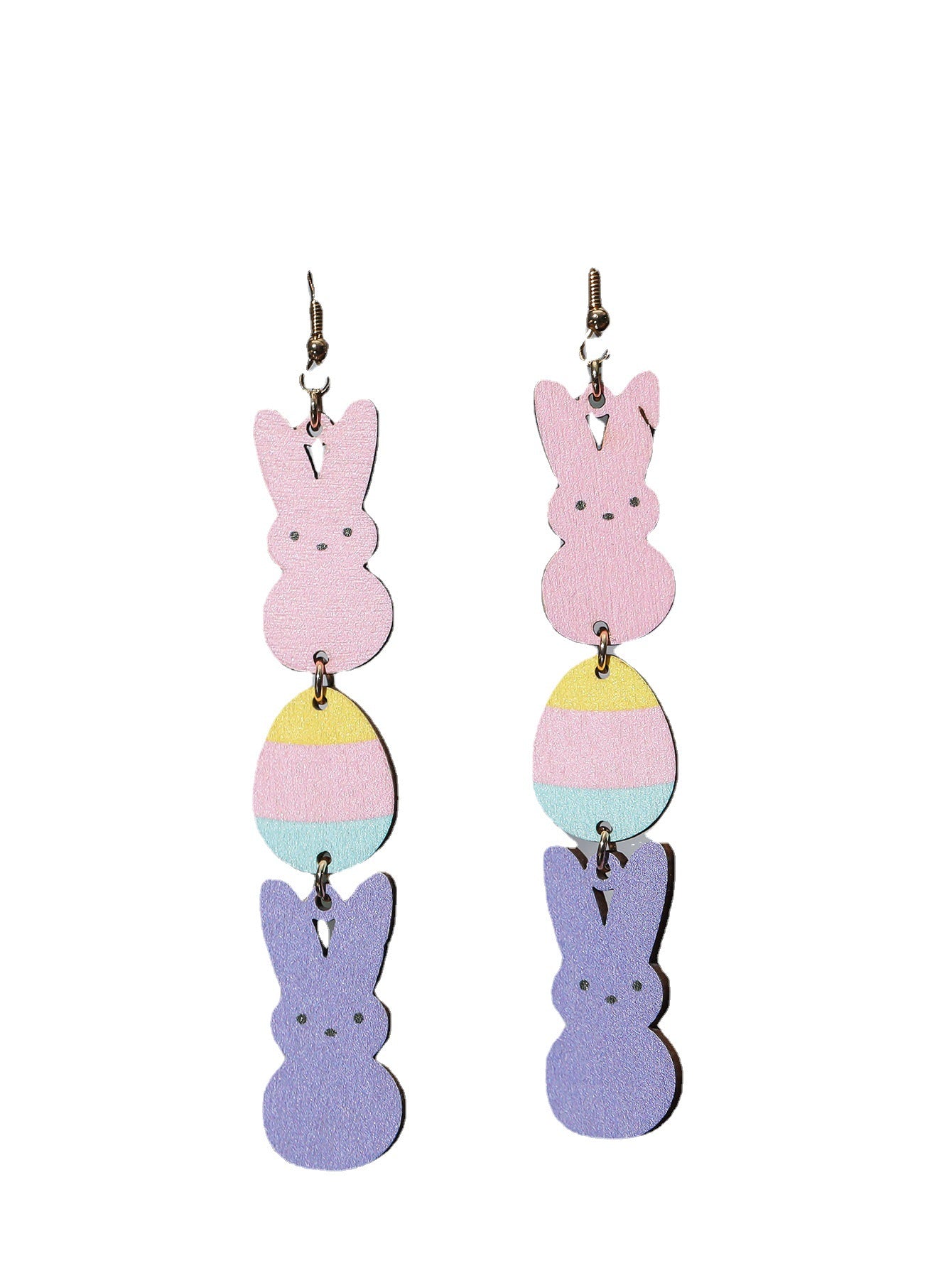 Wholesale Easter pink and purple rabbit egg wooden earrings