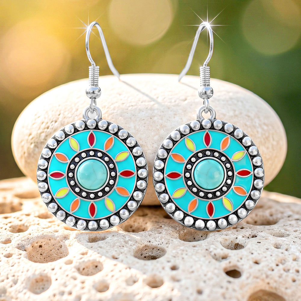 Wholesale Bohemian Sunflower Earrings and Necklace Set Retro Ethnic Style Zinc Alloy Electroplated Jewelry Accessory for Everyday Wear