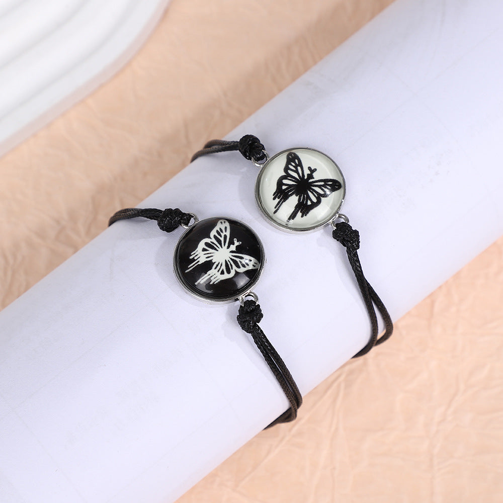 Wholesale Glow In The Dark Yin Yang Couple Bracelet Handwoven Rope With Zinc Alloy Pendant Unisex Valentine Gift Jewelry Accessory