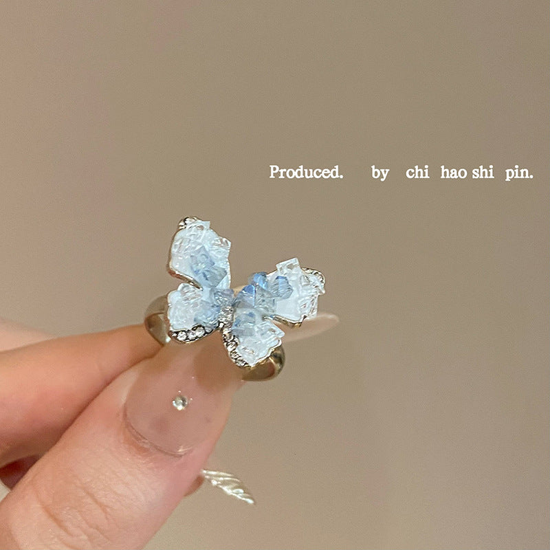 Wholesale  Gradient Blue Zircon Butterfly Ring