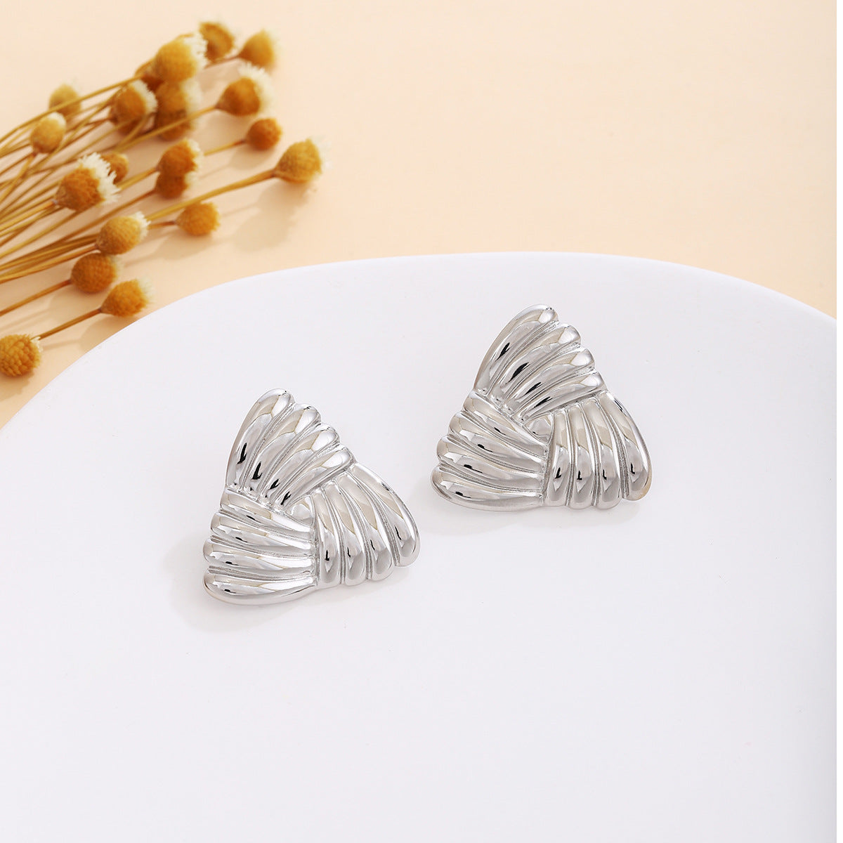 Wholesale Silver Textured Triangle Heart Earrings