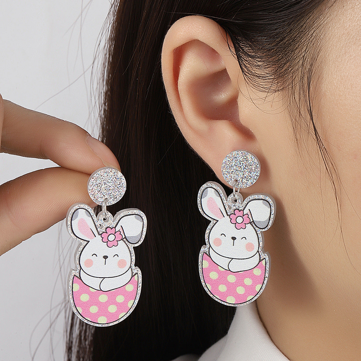 Wholesale Acrylic Cartoon Print Easter Bunny Egg Carrot Earrings