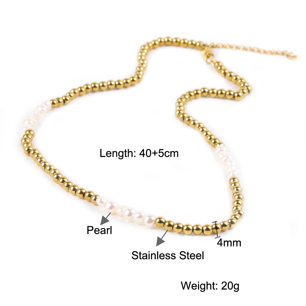 Wholesale stainless steel splicing pearl necklace bracelet set
