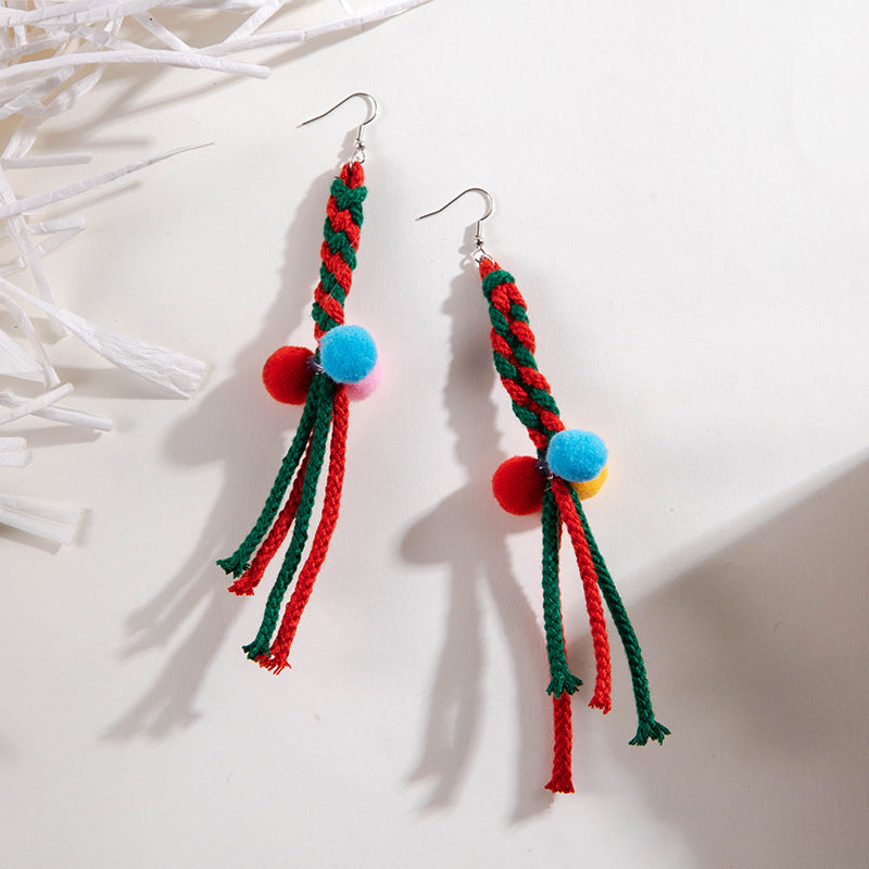 Wholesale  Fun Color Woven Confronted Color Hair Ball Christmas Earrings
