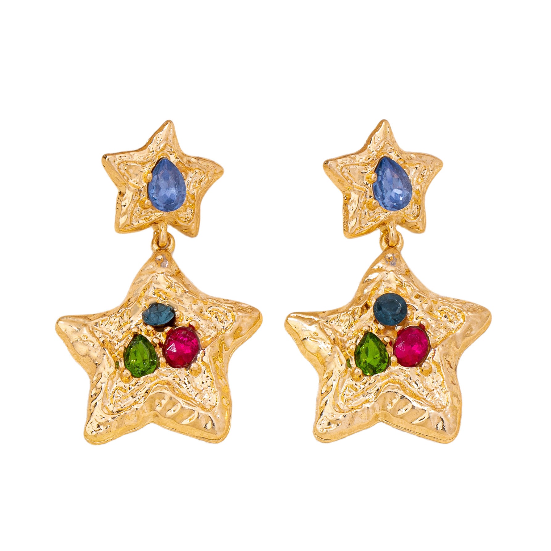 Wholesale Retro Star Earrings Antique Gold Tone With Colorful Gems For Party Fashion Accessory