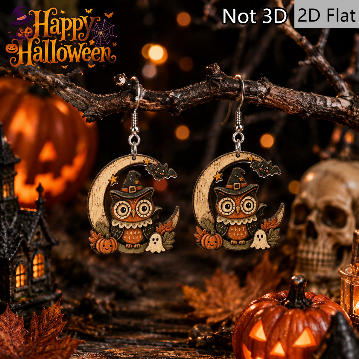 Wholesale  Moon Owl Wooden Earrings Retro Cartoon Party Fashion Accessory Boutique Resale