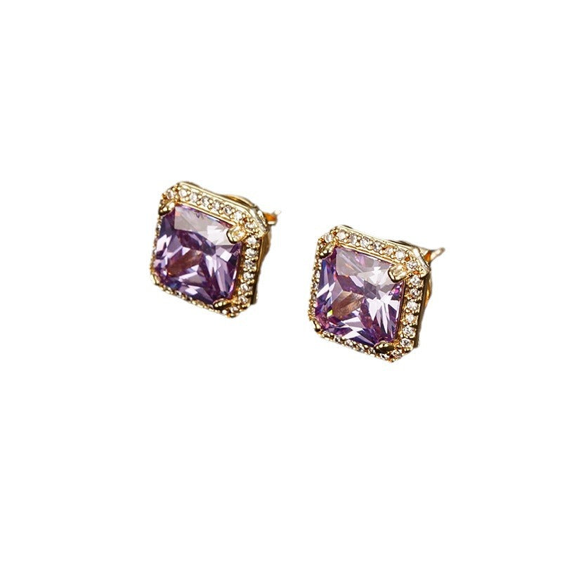 Wholesale  square purple zircon exquisite earrings  light luxury earrings