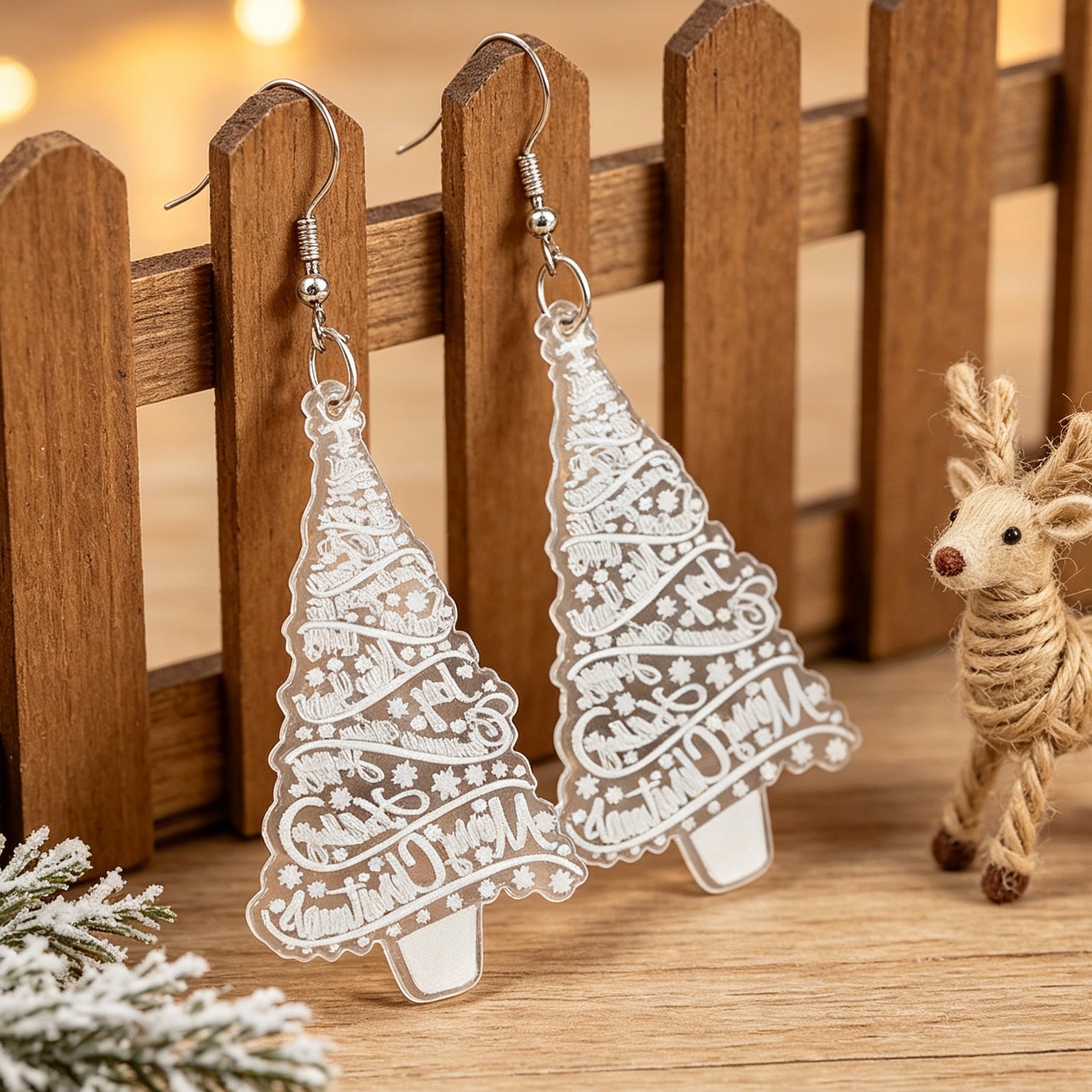 Wholesale Acrylic Christmas Tree Print Earrings Festive Jewelry Accessory For Party Wear And Boutique Resale