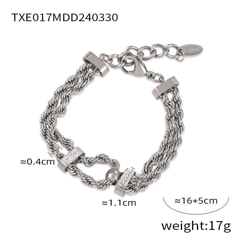 Wholesale Diamond Drip Glaze Geometric Double Layer Twist Chain Titanium Steel Necklaces Jewelry Set ACC-NE-MiLi007