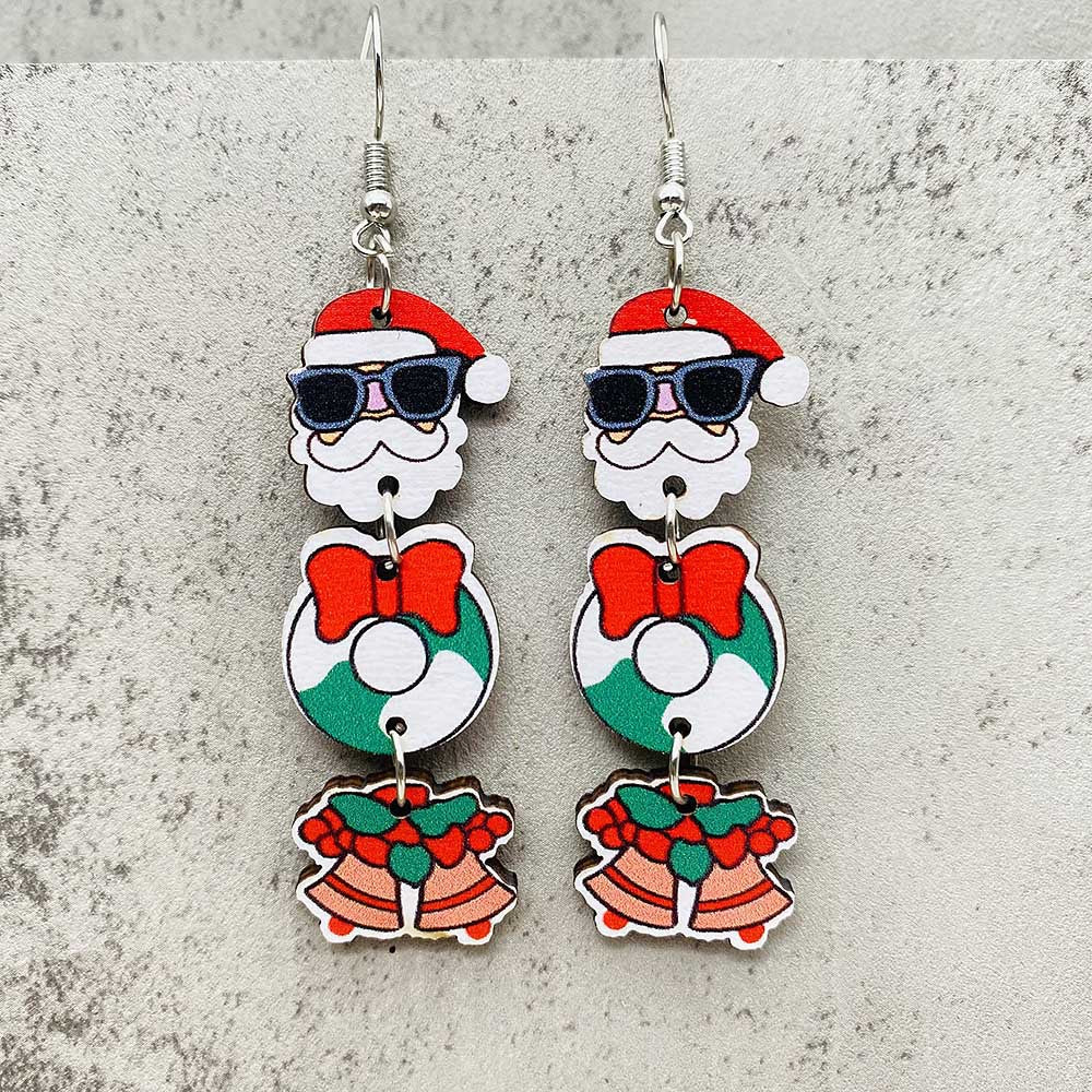 Wholesale Christmas Snowman Santa Claus Gift Wood Earrings ACC-ES-ChenY076