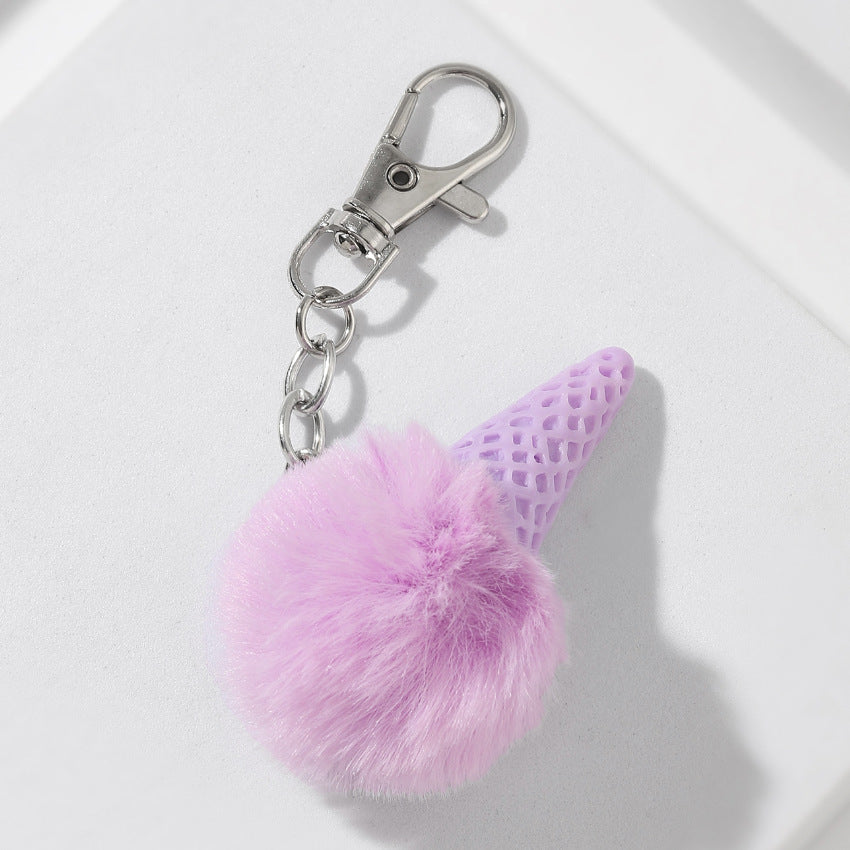Wholesale Fur Ball Ice Cream Cone Keychain