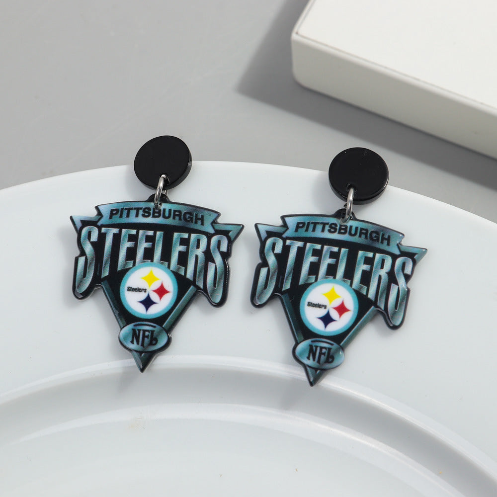 Wholesale Foreign Trade Cross-border European and American Football League Exaggerated Earrings Distinctive Sweet Cool Style Acrylic Printed Earrings Earrings