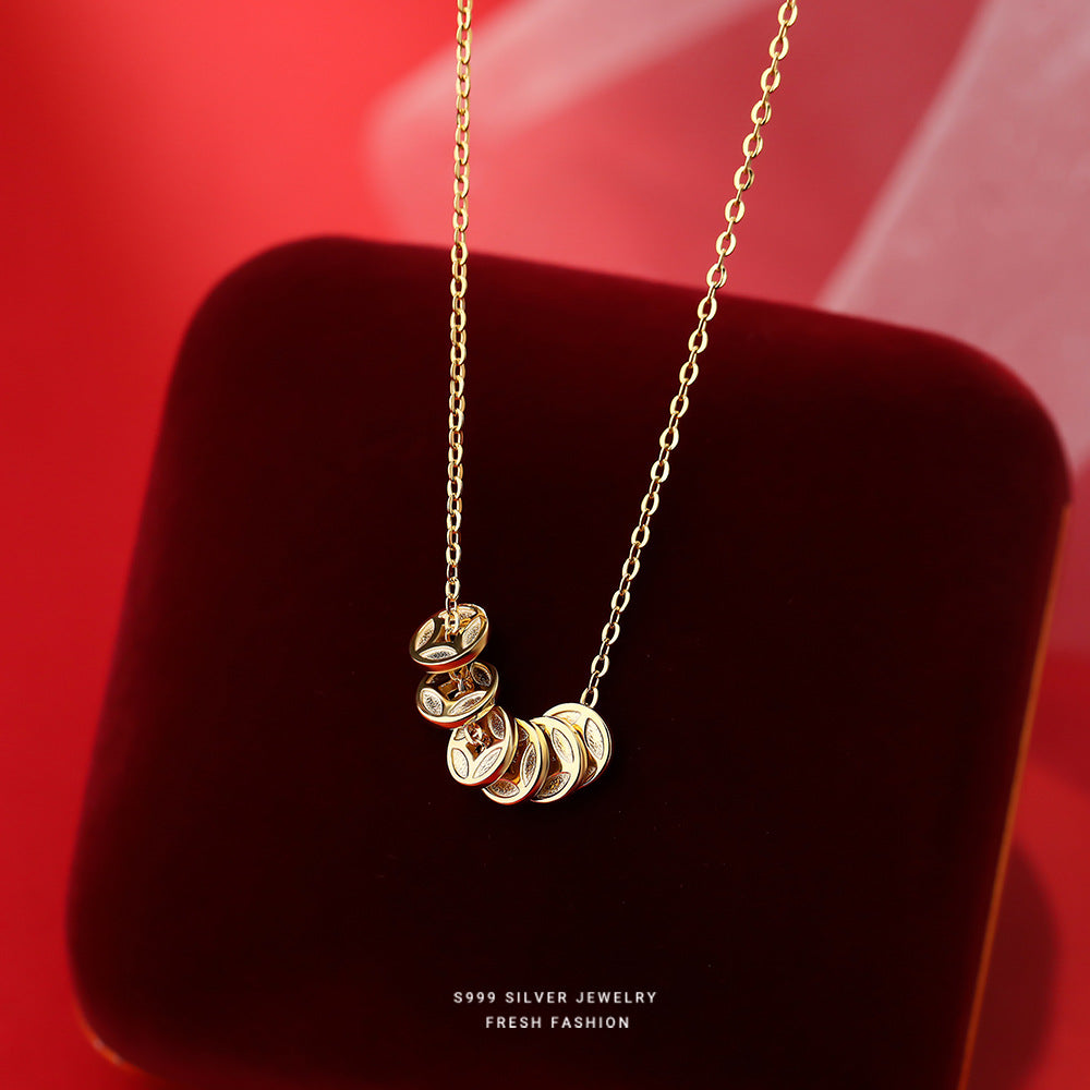 Wholesale S999 sterling silver copper coin clavicle necklace