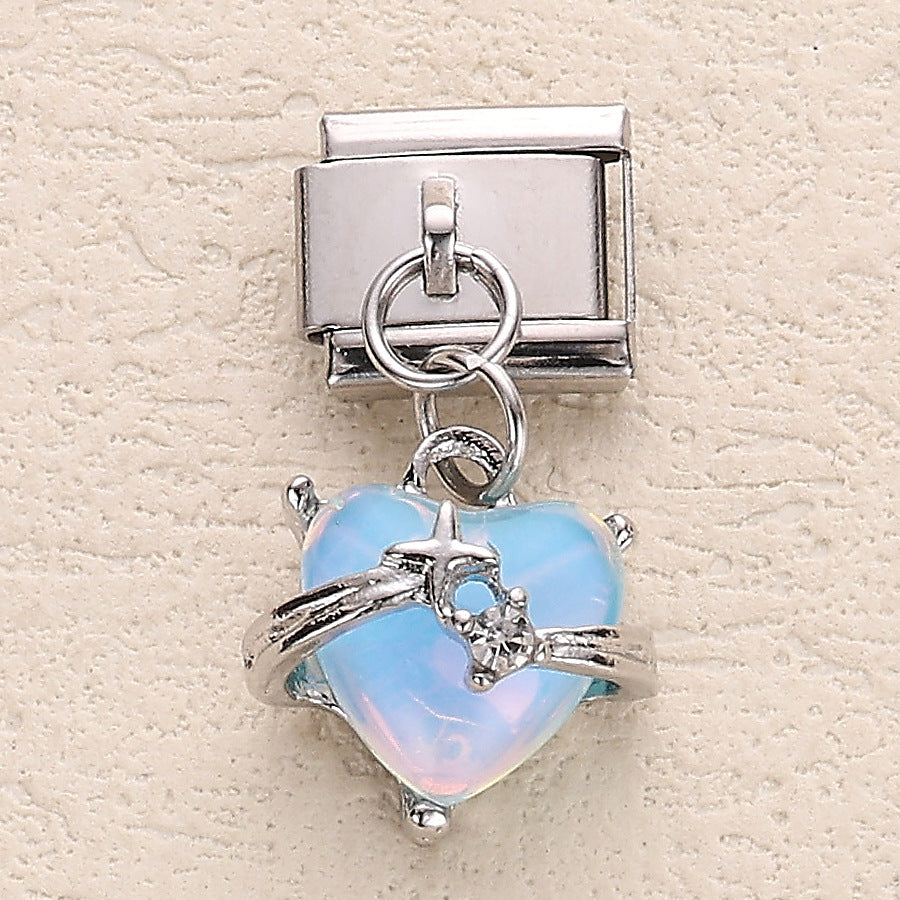 Wholesale 10pcs Italian Charm Bracelet 9mm DIY Splicing Heart Star and Moon Pendant Stainless Steel Composable Bracelet