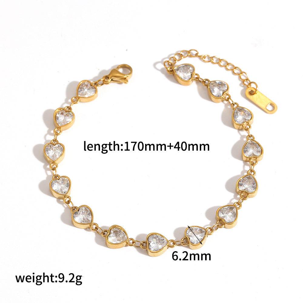 Wholesale 18k gold stainless steel diamond-encrusted heart bracelet