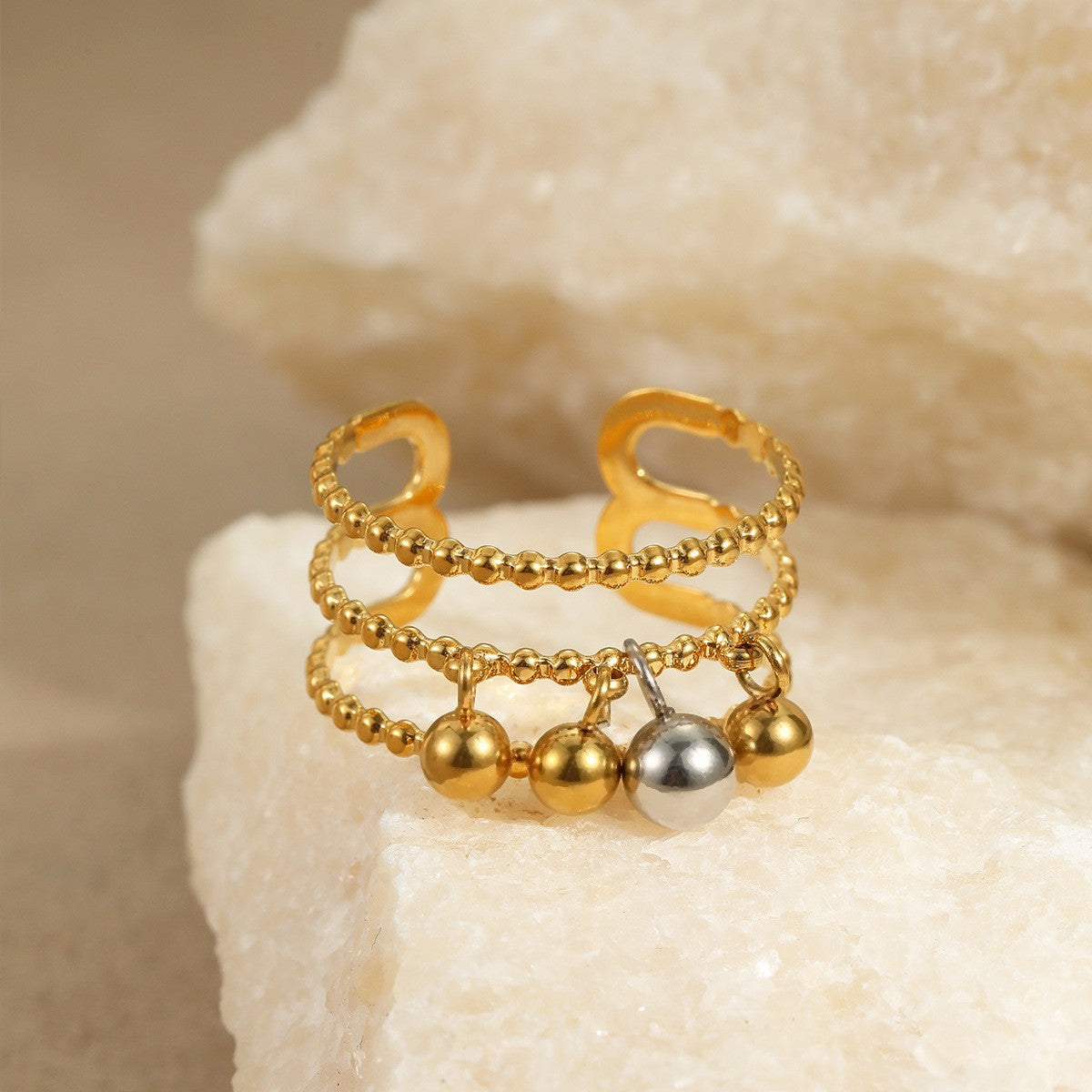 Wholesale  Metal Geometric Ball Stainless Steel  Ring