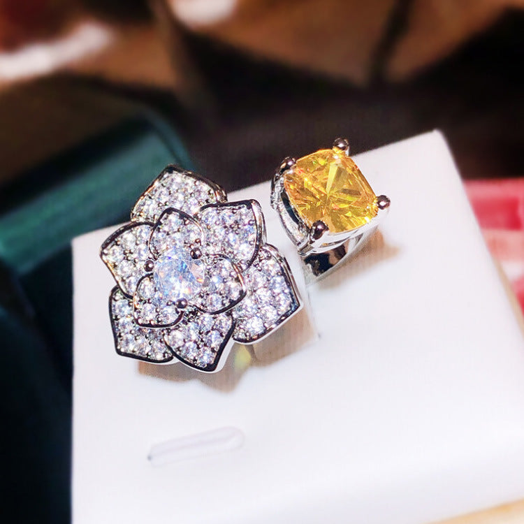 Wholesale  Golden zircon flower rose flower full diamond  ring