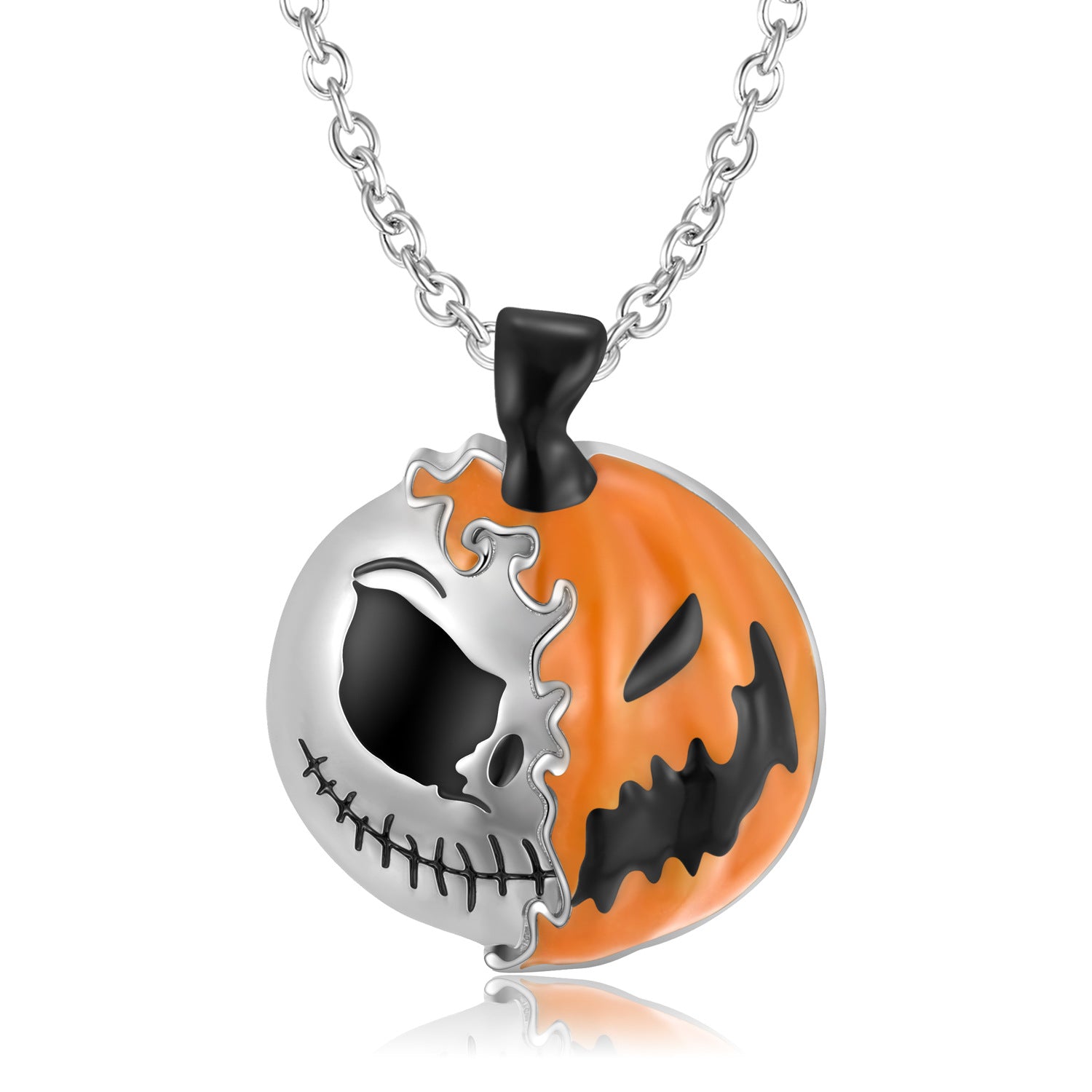 Wholesale Halloween S925 Sterling Silver Double-sided Pumpkin Skull Necklaces ACC-NE-MC002
