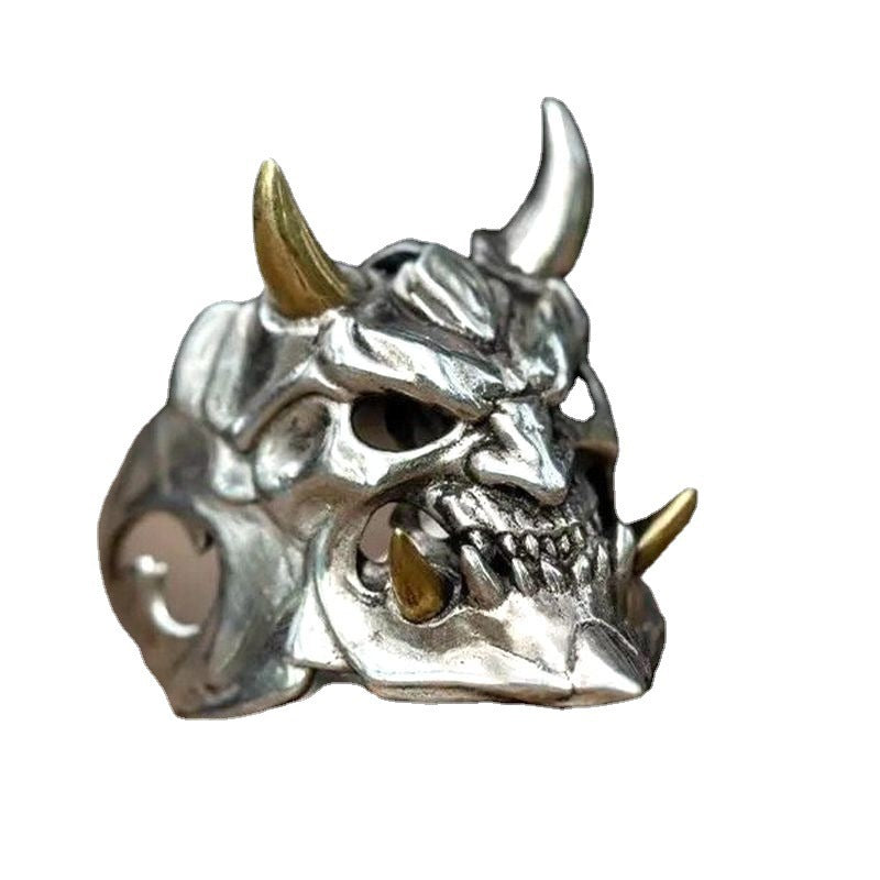 Wholesale Men' s Two-Tone Skull Ring Alloy Adjustable Fashion Jewelry Accessory Boutique Resale