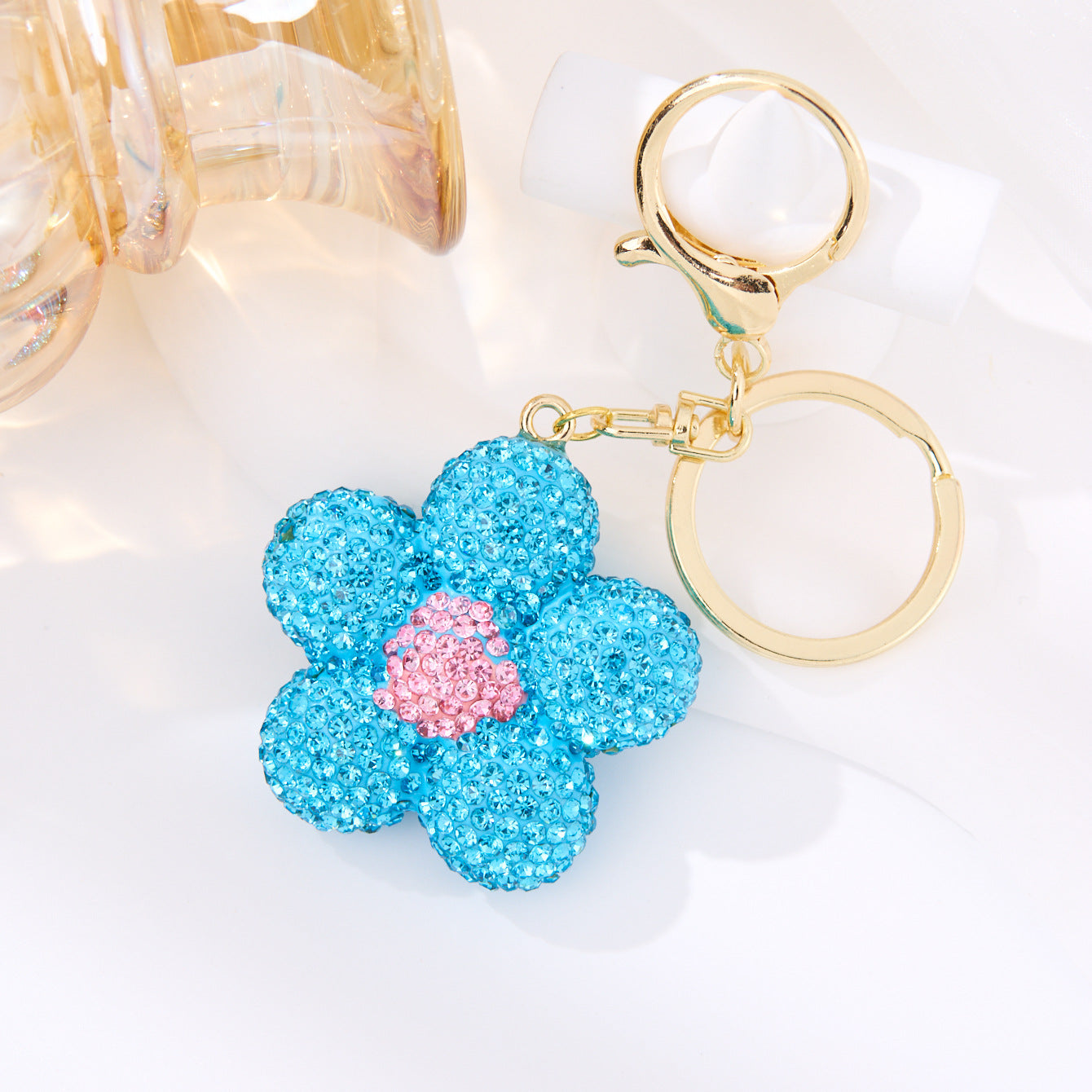 Wholesale Alloy Diamond-Encrusted Hollow Flower Double-Sided Keychain Car Key Bag Charm Fashion Accessory