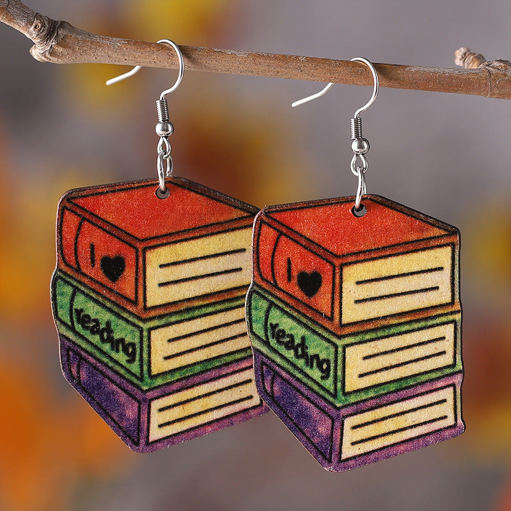 Wholesale 3D love textbook wooden earrings