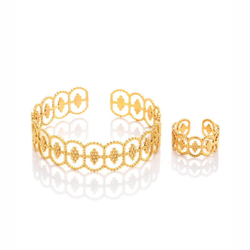 Wholesale Titanium steel retro high-grade lace opening adjustable rings bracelet