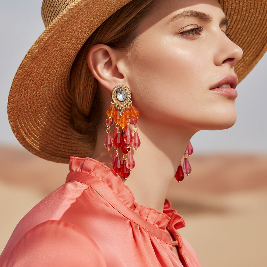 Wholesale Light Luxury Style Long Acrylic Tassel Earrings Fashion Jewelry Accessory for Party or Gift