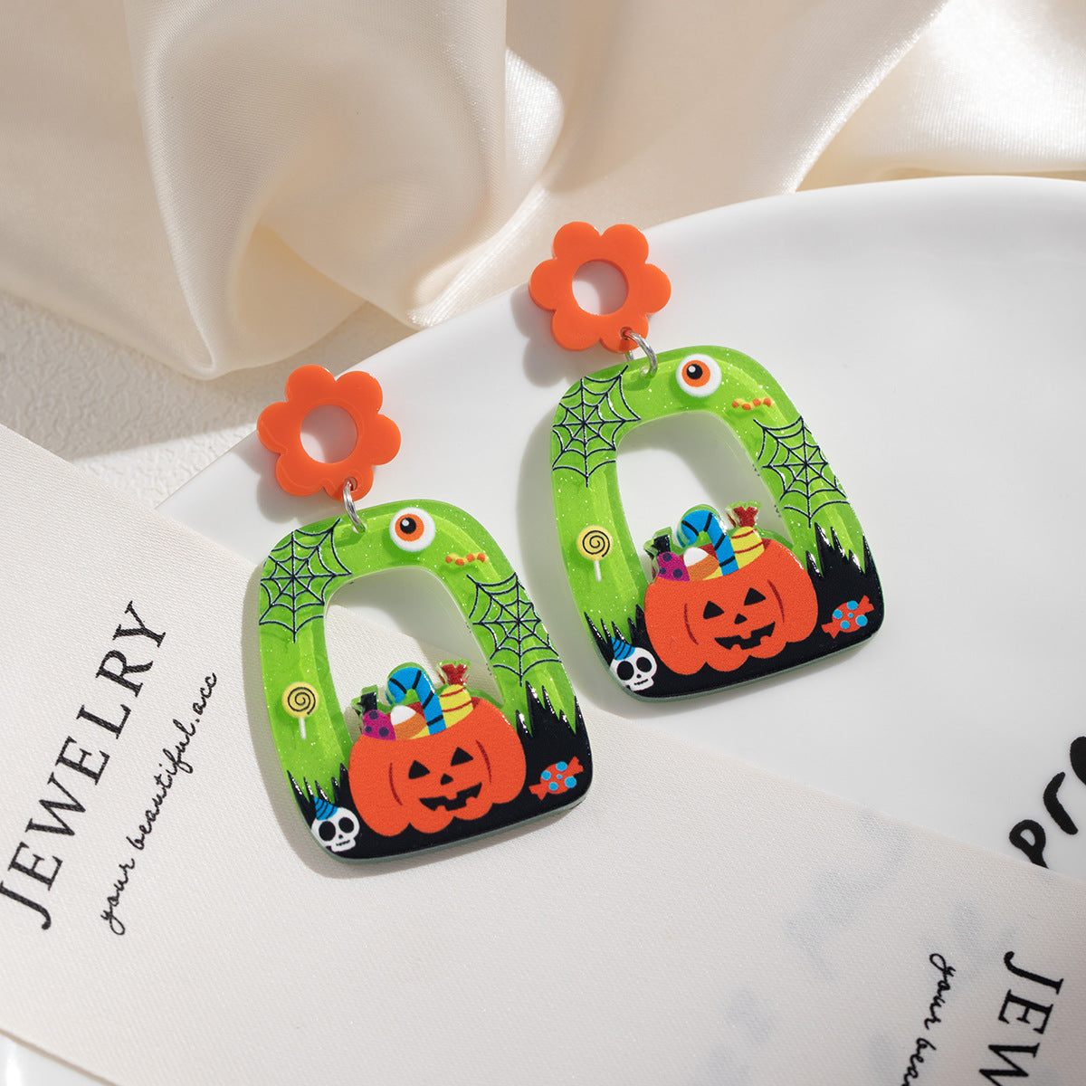 Wholesale  fun cartoon pumpkin ghost little black cat earrings